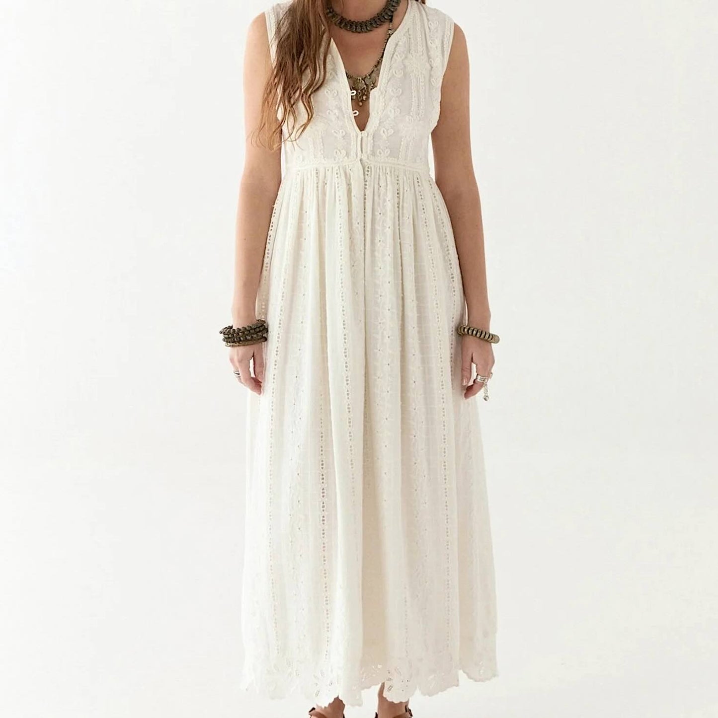 Amandine Kleid - Maison Hotel: Baumwolle, Stickereien, Spitze, ärmellos