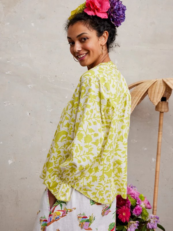 Broom Bluse lime 4 - Nimo with Love: Baumwolle, Tunika Schnitt, Blätterdruck