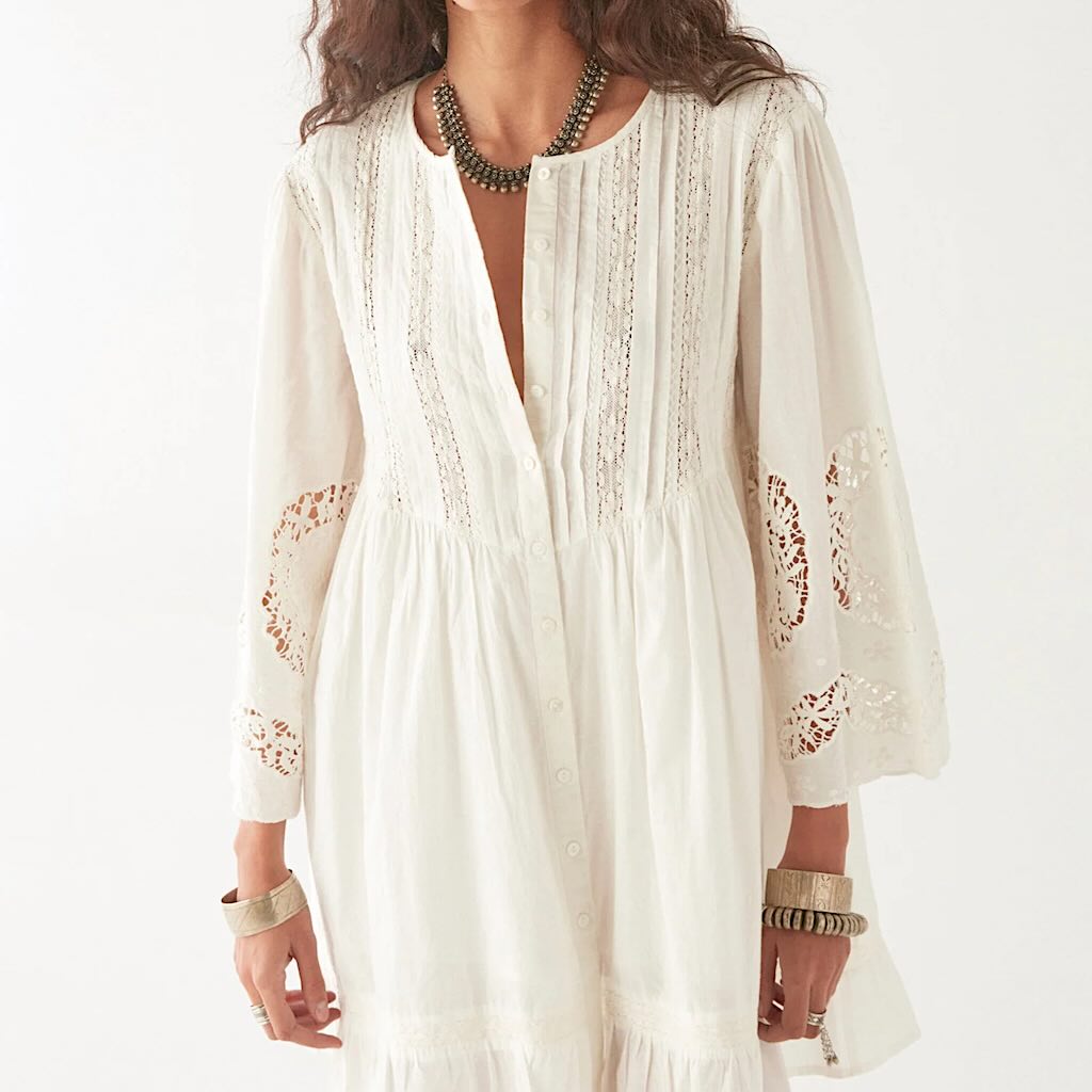 Clementine Kleid - Maison Hotel: Baumwolle, Spitze, Mini, Ärmel