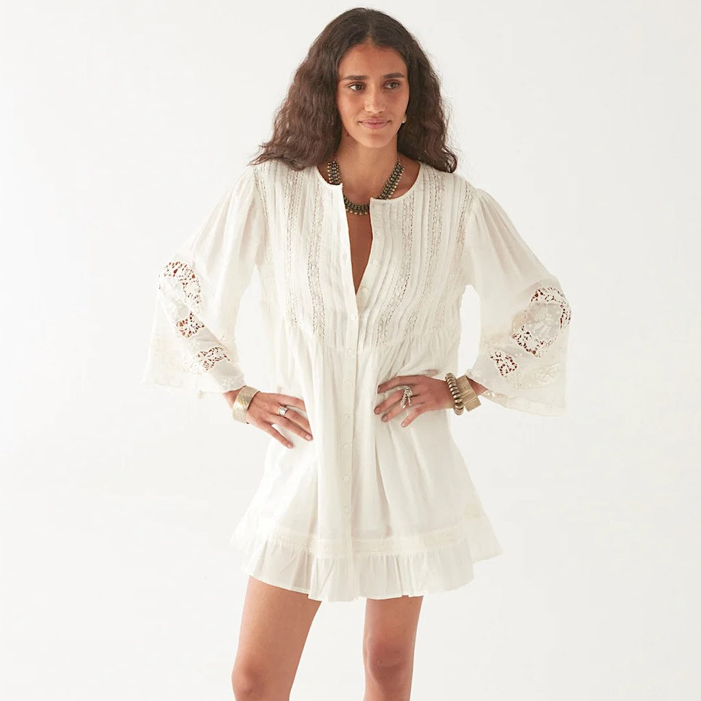 Clementine Kleid 6 - Maison Hotel: Baumwolle, Spitze, Mini, Ärmel