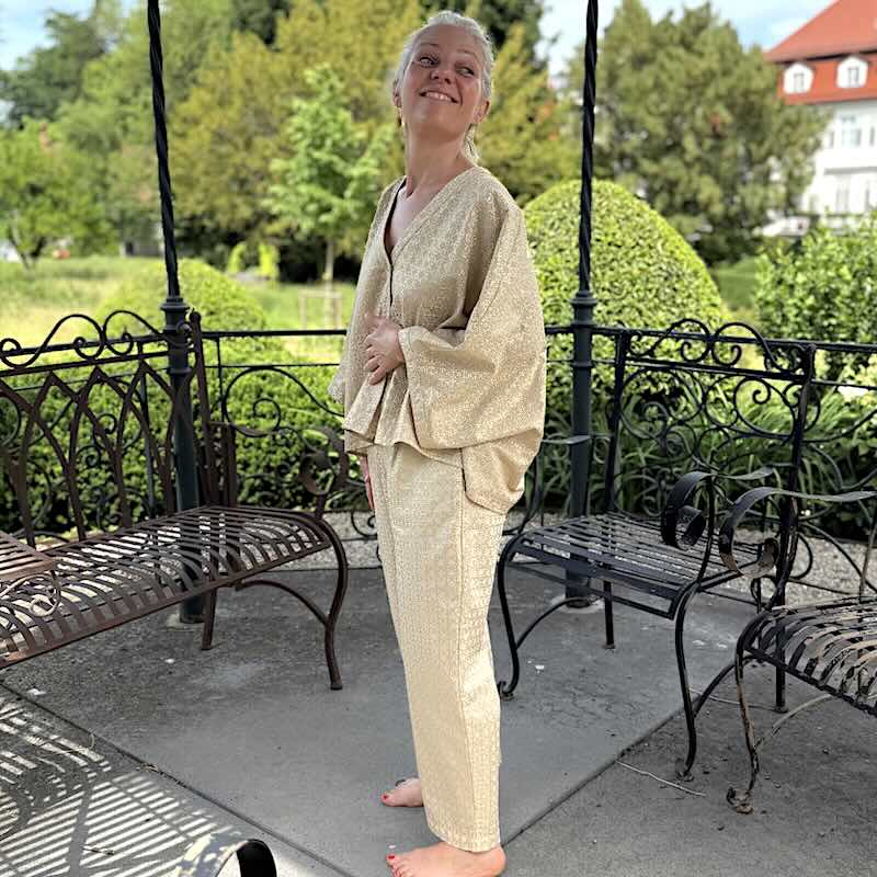 Cross Hose beige 8 - Kori: Baumwolle, Goldstick, Taschen, 7/8 Länge