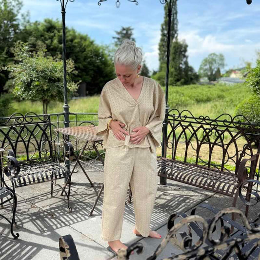 Cross Hose beige 9 - Kori: Baumwolle, Goldstick, Taschen, 7/8 Länge