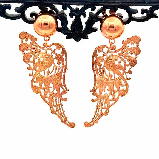 Flügel Jugendstil Clips aus Messing mit kugelförmigen Ohrclips am Ornament