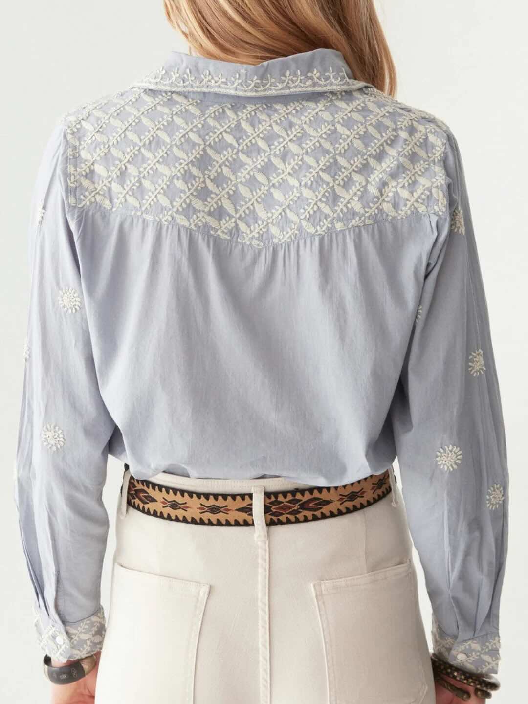 Ganges Bluse indigo 5 - Maison Hotel: Baumwolle, Bestickt, Langarm