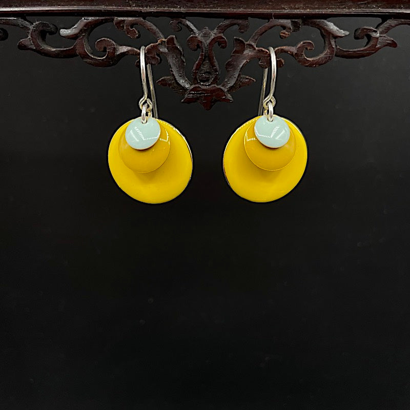 Gelbkreise 1 - Mojo Enamel Earring: Ohrhaken Silber, 3 Elemente aus Emaille
