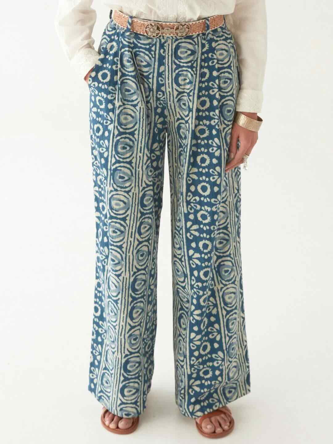 Giselle Hose Blau 4 - Maison Hotel: Baumwolle, Batikdruck, Taschen