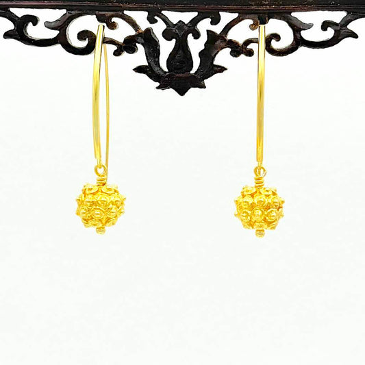 Goldball Granuliert - Mojo Goldene Ohrringe am Ornament, Ohrhaken, reich granuliert vergoldeter Ball