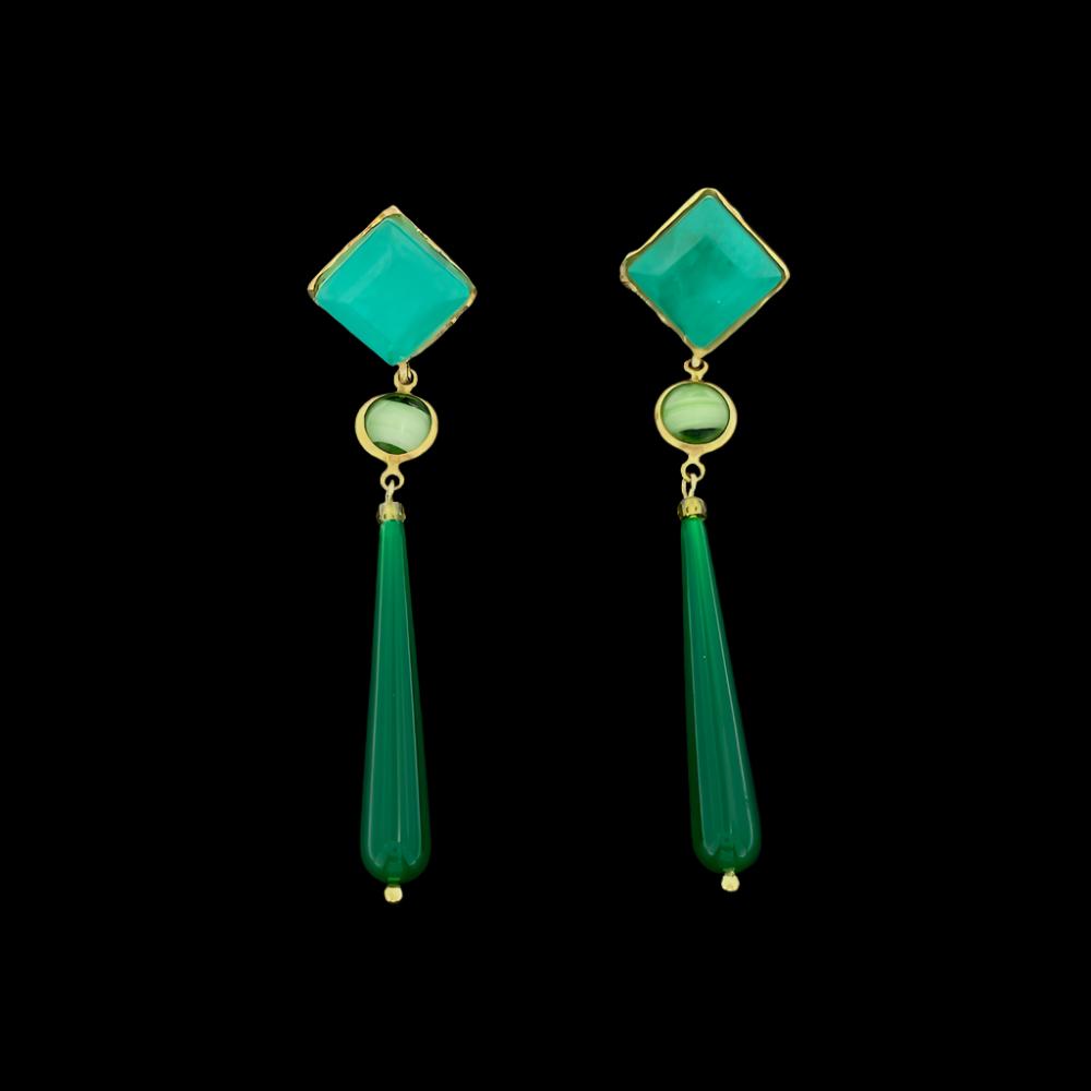 Grüne Tropfen - Mojo Goldene Ohrringe: Chrysopras, Swarovski, Kunstharz