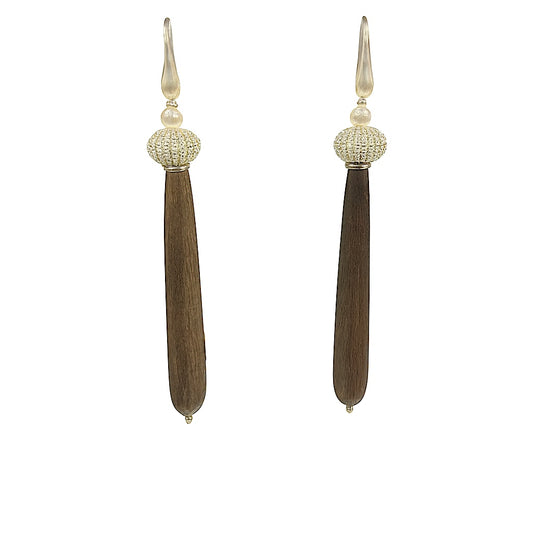 Holzzapfen - Mojo Silber Ohrringe:
Ohrhaken, Süsswasser-, Silberperle, Akazienholz