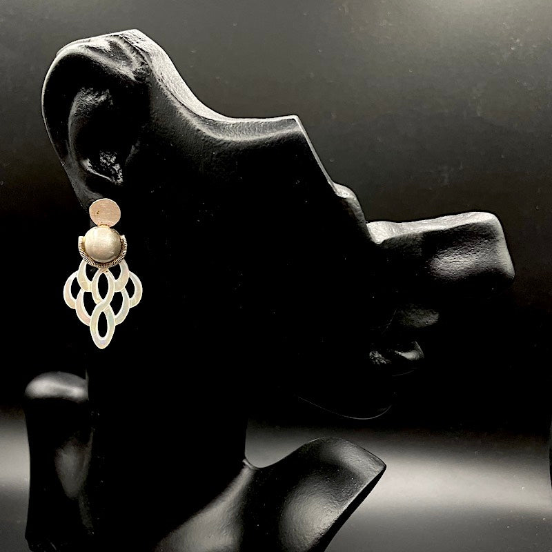 Indien Mandala 2 - Mojo Silver Earring: Antikes Silberelement, Perlmutt-Mandala