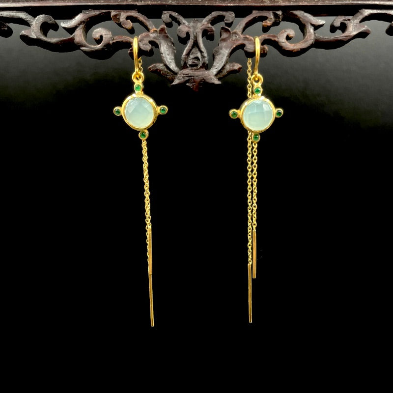 Ketten Chalcedon - Mojo Goldene Ohrringe: Ohrhaken, Kettchen, Chalcedon, Zirkon