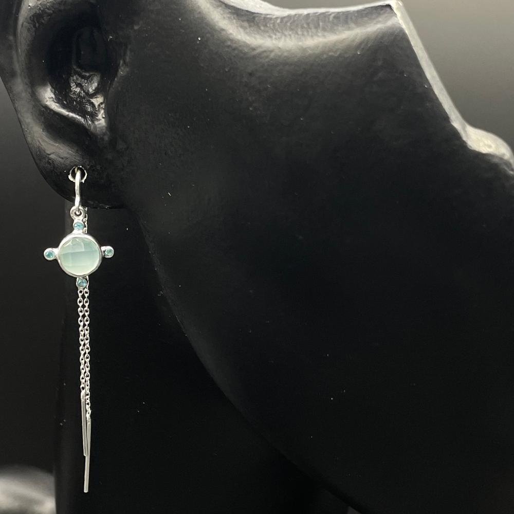 Ketten Chalcedon 2 - Mojo Silber Ohrringe: Fädelohrring, Chalcedon, Zirkonia