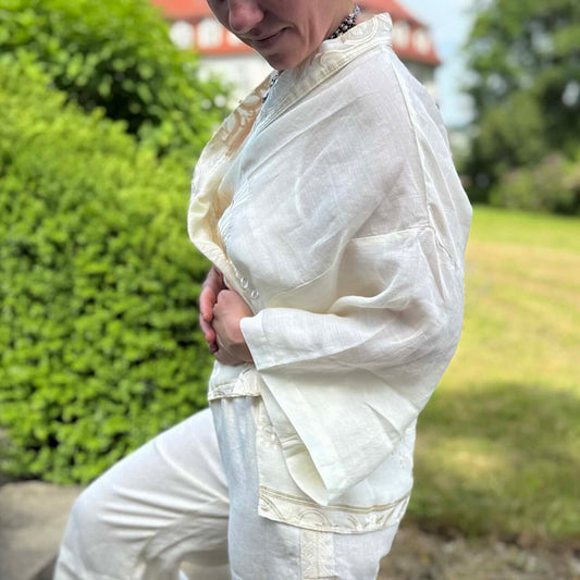 Kimono Jacke natur 5 - Kori: Kurzjacke, Ramie, Stickereien, Tulpenärmel