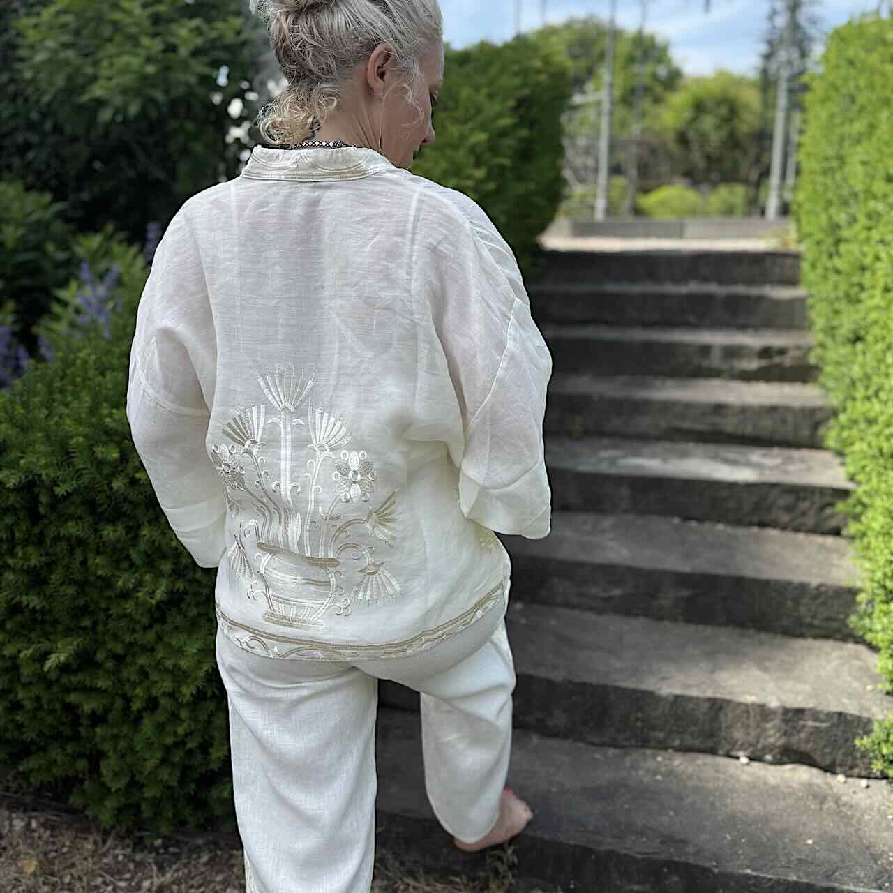 Kimono Jacke natur 6 - Kori: Kurzjacke, Ramie, Stickereien, Tulpenärmel