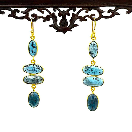 Kyanit 4er 1 - Mojo Goldene Ohrringe: Ohrhaken, 4 Kyanit Elemente