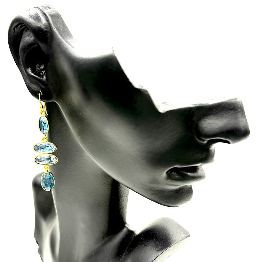 Kyanit 4er 2 - Mojo Goldene Ohrringe: Ohrhaken, 4 Kyanit Elemente