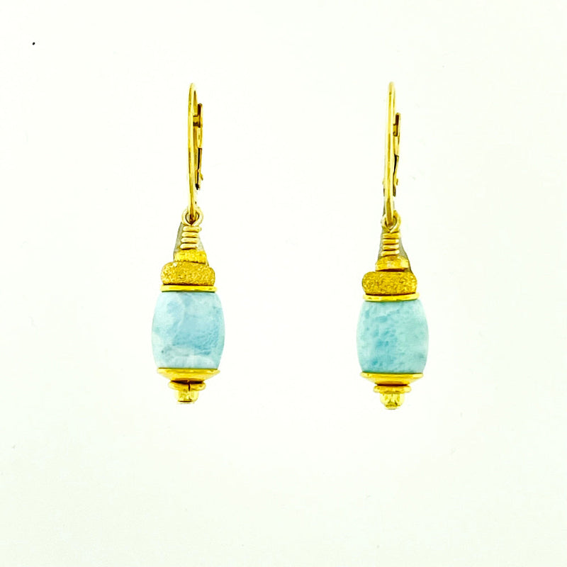 Larimar Tönnchen - Mojo Goldene Ohrringe: Larimar, Donuts, Ohrhaken