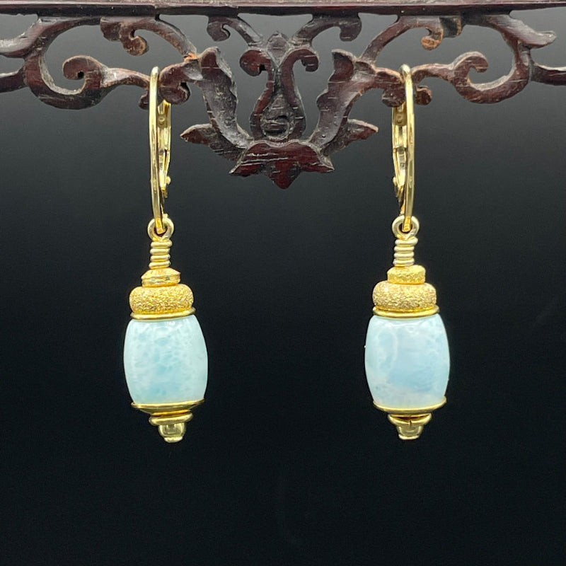 Larimar Tönnchen 1 - Mojo Goldene Ohrringe: Larimar, Donuts, Ohrhaken