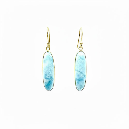 Larimar lang - Mojo Goldene Ohrringe: Ohrhaken, randgefasster Larimar, lang