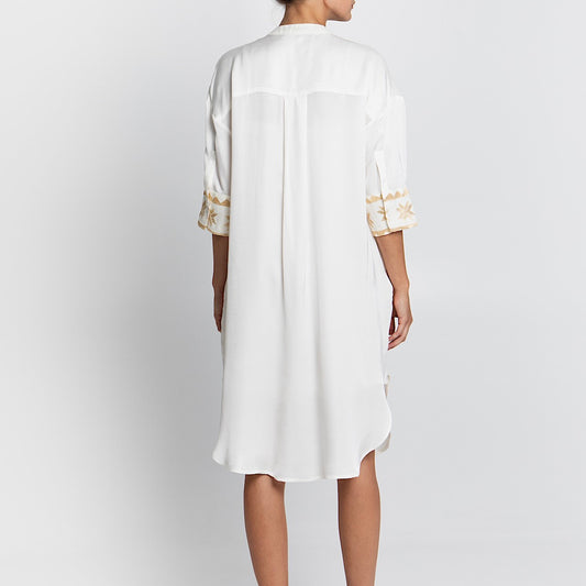 Lefkada Hemdkleid weiss 3 - Kori, Halblang, Ärmel, Rundhals, Goldstick