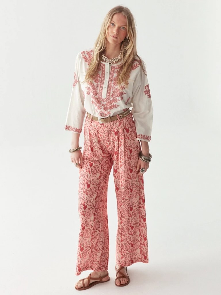 Lolo Hose Pink 2 - Maison Hotel: Baumwollhose, Batikdruck, Einstecktaschen