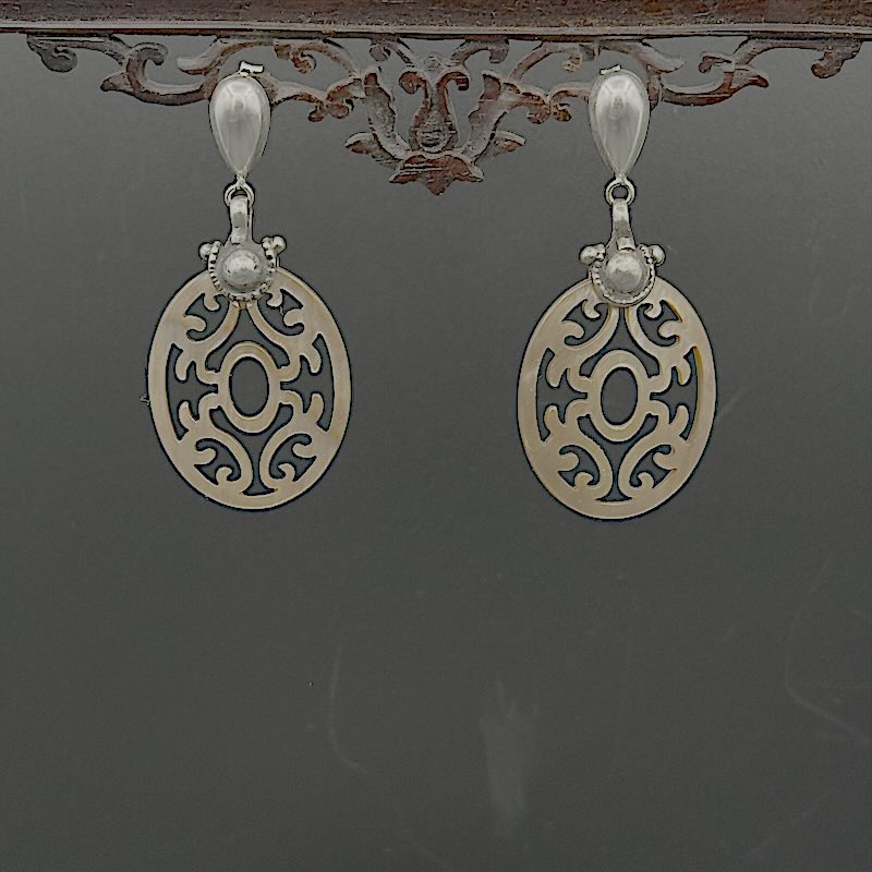 Perlmutt Arabeske - Mojo Silber Ohrringe, Ohrsteckker, antikes Silber, Arabeske Perlmutt Ornament