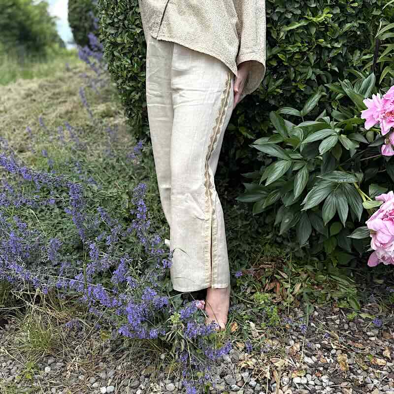 Pfeil Hose beige 3 - Kori: 7/8, Leinen, elastischer Bund, Taschen, Schlitz