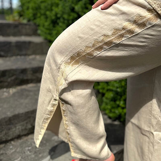 Pfeil Hose beige 4 - Kori: 7/8, Leinen, elastischer Bund, Taschen, Schlitz