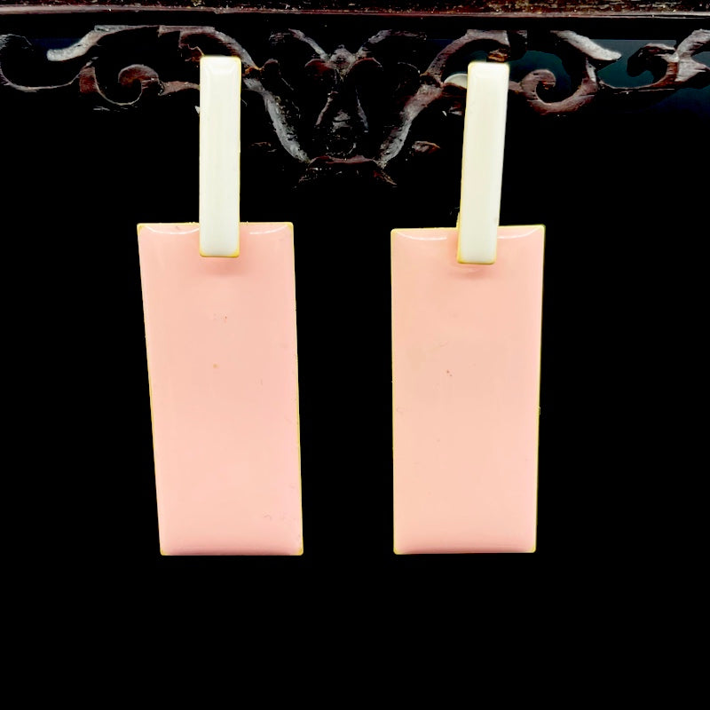 Rosasteg - Emaille Ohrringe: Weisser Ohrstecker, rosa Rechteck