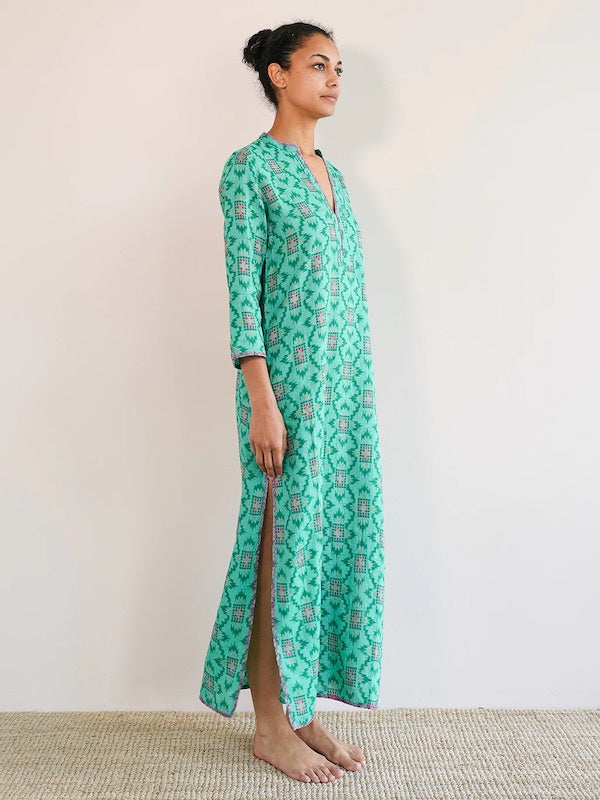 Sapphire Kaftan ikat grün 3 - Nimo with Love: Leinen, bestickt, Schlitze