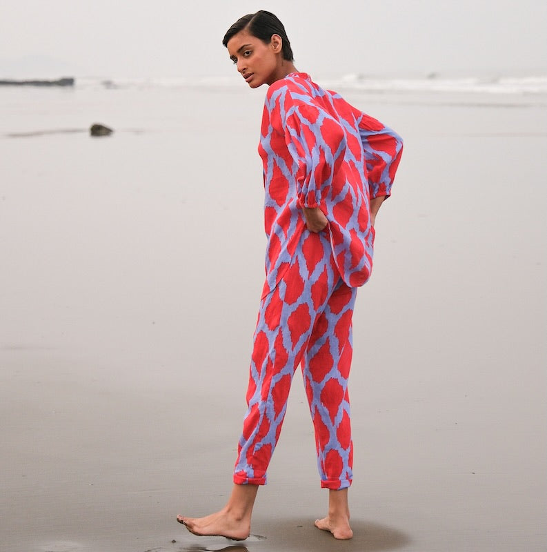 Sassafras Bluse iKat Rot - Nimo with Love: Leinen, Oversize, geknöpft