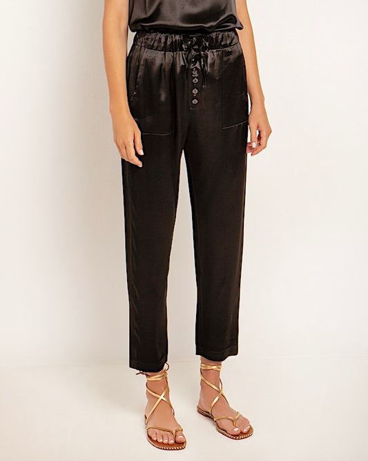 Satin Hose Schwarz 1 - Kori: 3/4 Hose, Knopfleiste, Zugbund