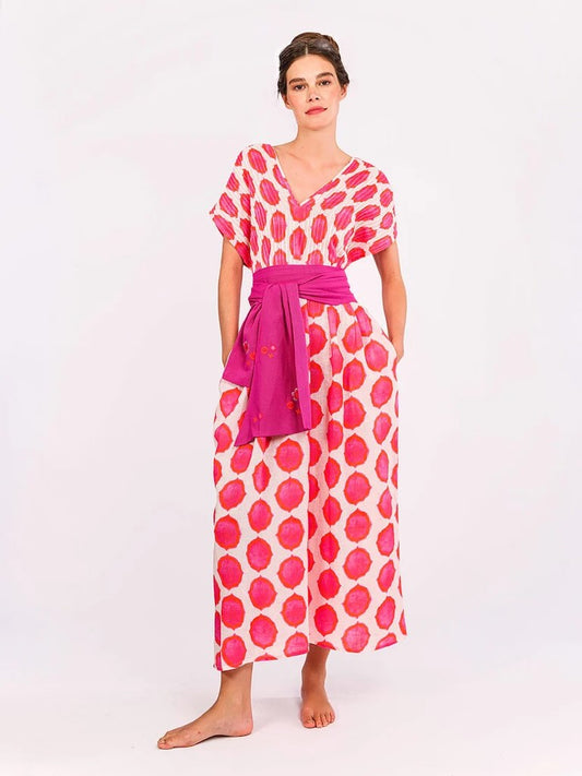 Sea Cale ikat Pink 6, Nimo with Love, Leinen, plissiertes Oberteil, V-Ausschnitt