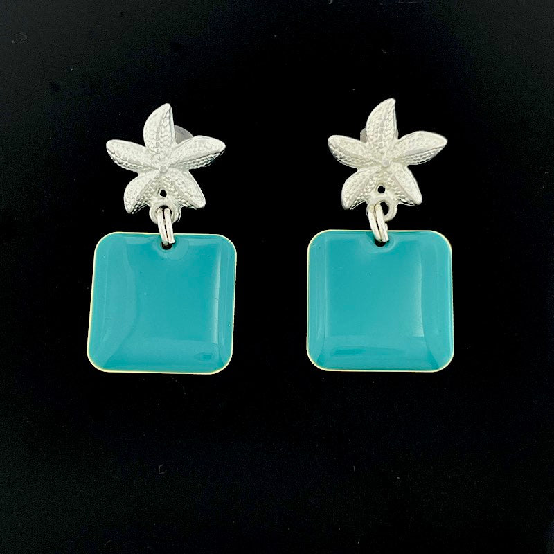 Seestern - Mojo Enamel Earring: Ohrstecker Seestern, Emaillequadrat Türkis