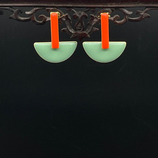 Türkis Rot 2- Emaille Ohrringe: Ohrstecker rot, Halbkreis türkis
