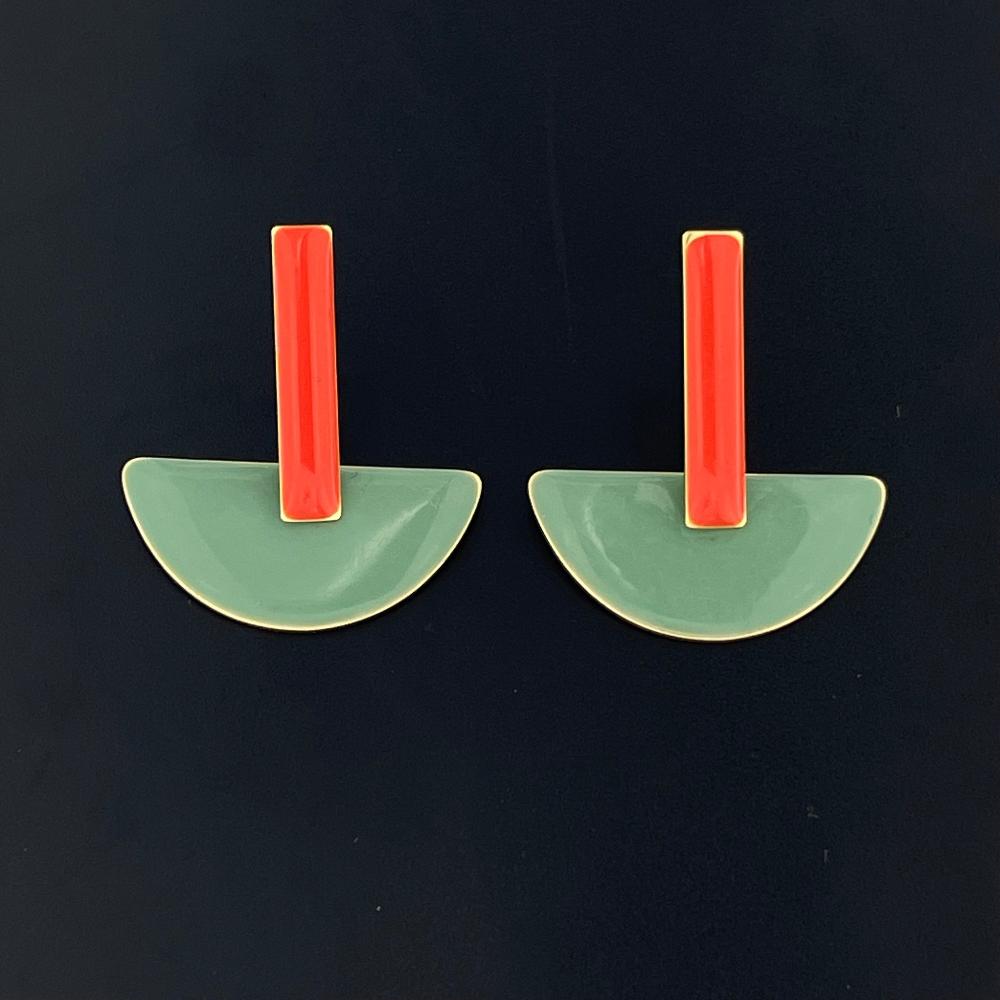 Türkis Rot 3 - Emaille Ohrringe: Ohrstecker rot, Halbkreis türkis