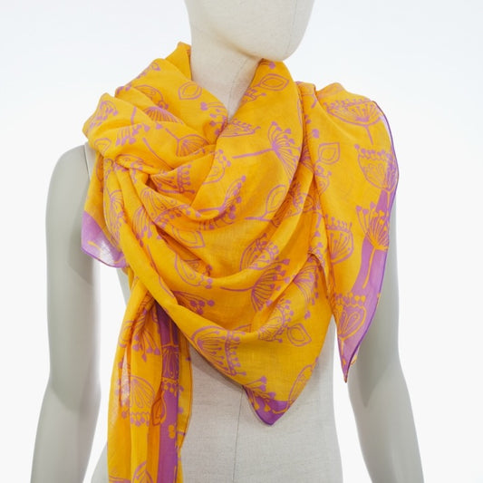 Ahmaddy Schal gelb pink – Seiden Baumwollschal, schierling Muster leicht drapiert