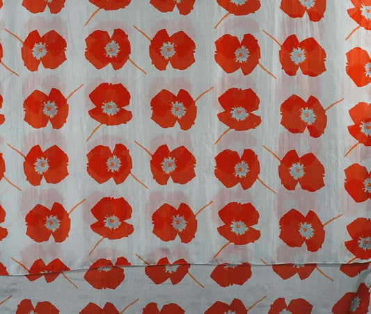 Ahmaddy Seidenschal - Mohn, Poppy, detail: Mohnblüten und helltürkis, 100x190 cm