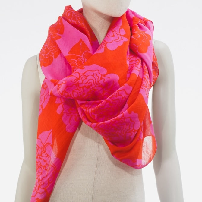 Ahmaddy Schal - pink Blumen mit floralem Print, leicht und weich fallend, drapiert