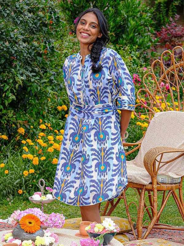 Canna Kaftan ikat d - Nimo with Love: Baumwollkaftan, Knopfleiste, Taschen, knielang
