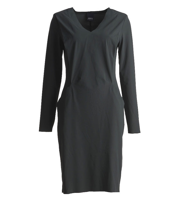 Kasya Kleid - Japan TKY: knielang, tailliert, V-Ausschnitt, nachtgrau
