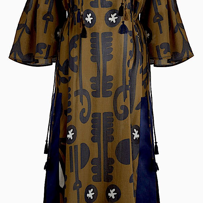 Kristina Kleid cll - Mare di Latte: Midi-Kleid, Schlitze, Borten, Quasten
