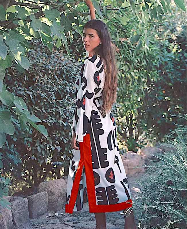 Kristina Kleid ws - Mare di Latte: Midi-Kleid, Schlitze, Borten, Quasten