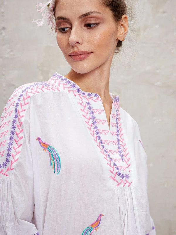 Magnolia Bluse white Bird - Nimo: Baumwolle, Paradiesvogel, Kragen
