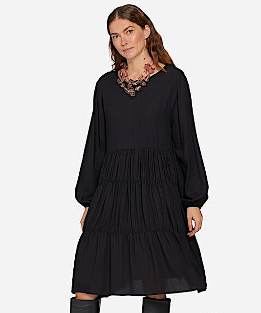 Norina Kleid 3 - Masai: Sommerkleid Modal, Rundhals, 3er Falten, Ärmel, Schwarz