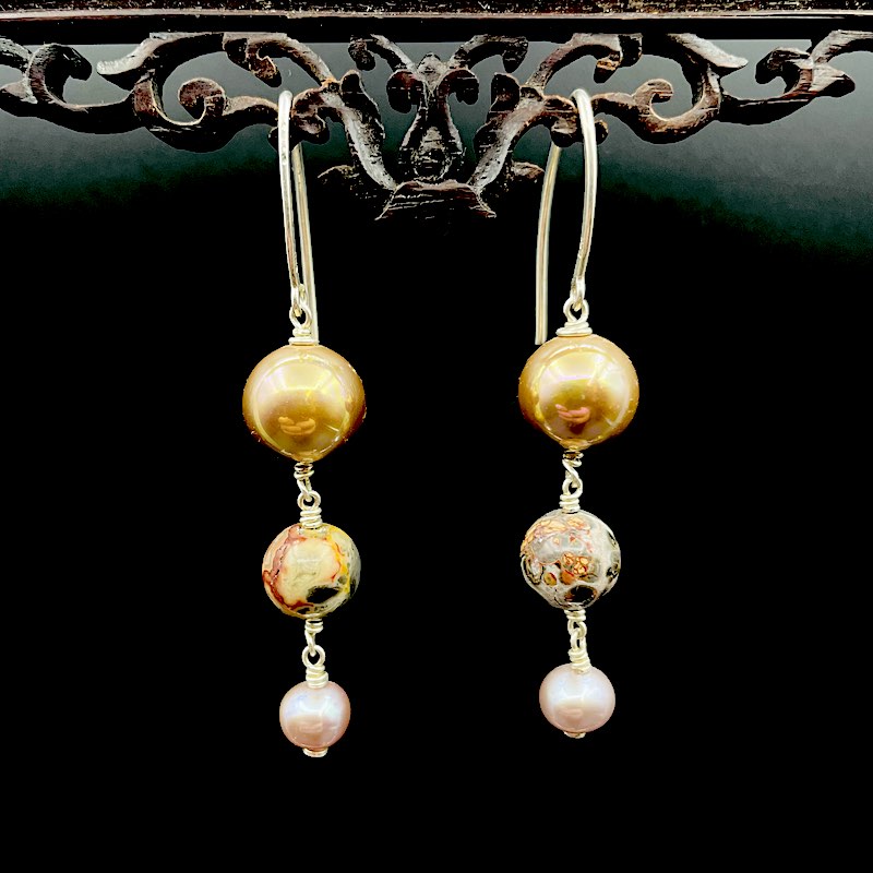 3er Perle 1 - Mojo Silber Ohrringe: Ohrhaken, Wicklungen, 3 Perlen
