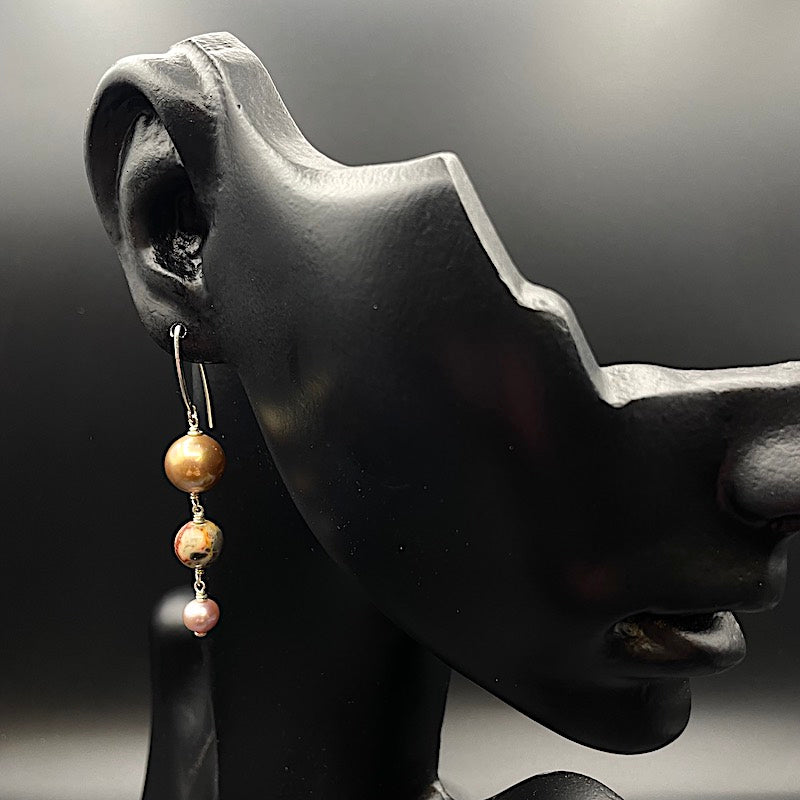 3er Perle 2 - Mojo Silber Ohrringe: Ohrhaken, Wicklungen, 3 Perlen