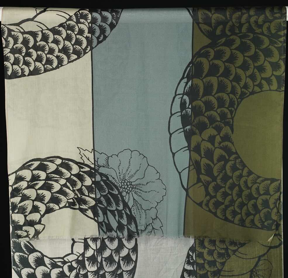 Ahmaddy Schal - Schlange gruen detail, grün beige grau grafisch modern, Stange