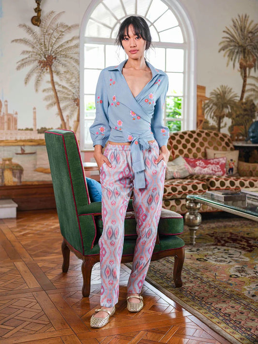 Boho Amber Leinenhose Ikat Sorbet von Nimo with Love mit elastischem Bund