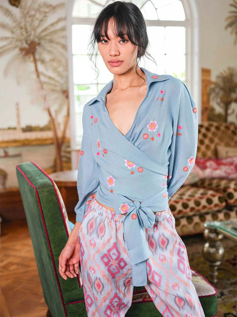 Luftige Boho Amber Leinenhose Ikat Sorbet von Nimo with Love für Sommer und Resort